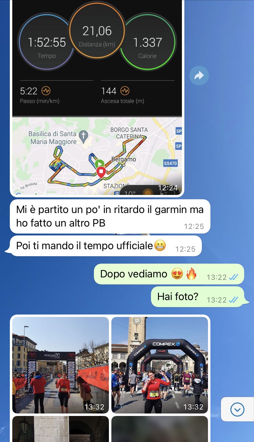 Risultato di un atleta Runners Academy: Bergamo 21 — Altro PB, 1:52:55