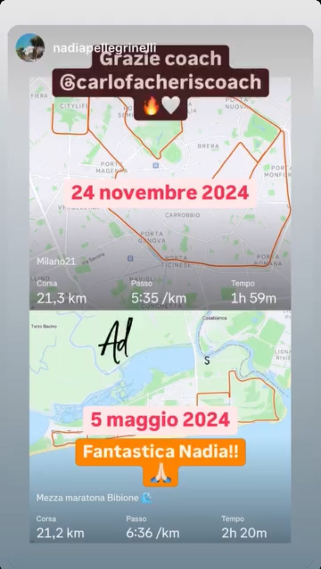 Risultato di un atleta Runners Academy: Fantastica Nadia — Milano21 1h59m