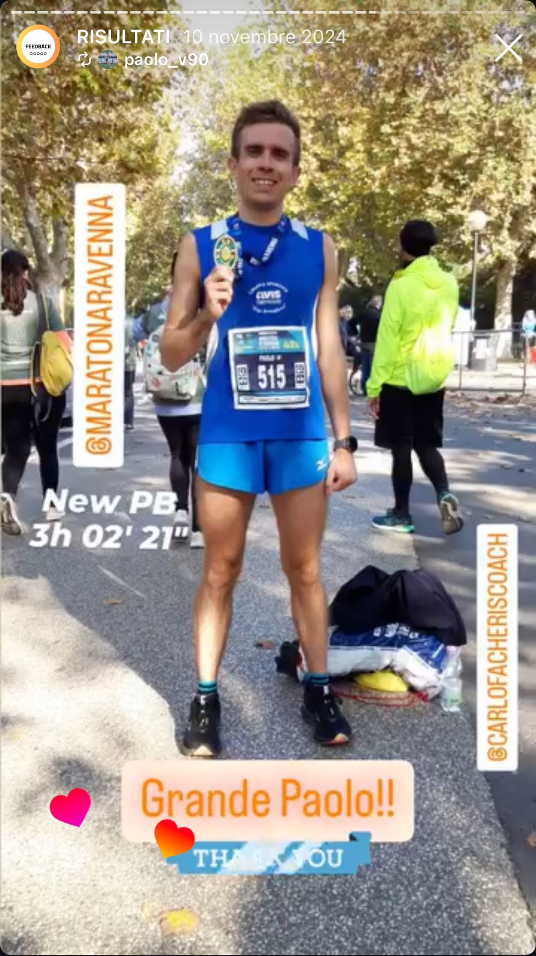 Risultato di un atleta Runners Academy: Grande Paolo — New PB Maratona Ravenna 3h02'21"