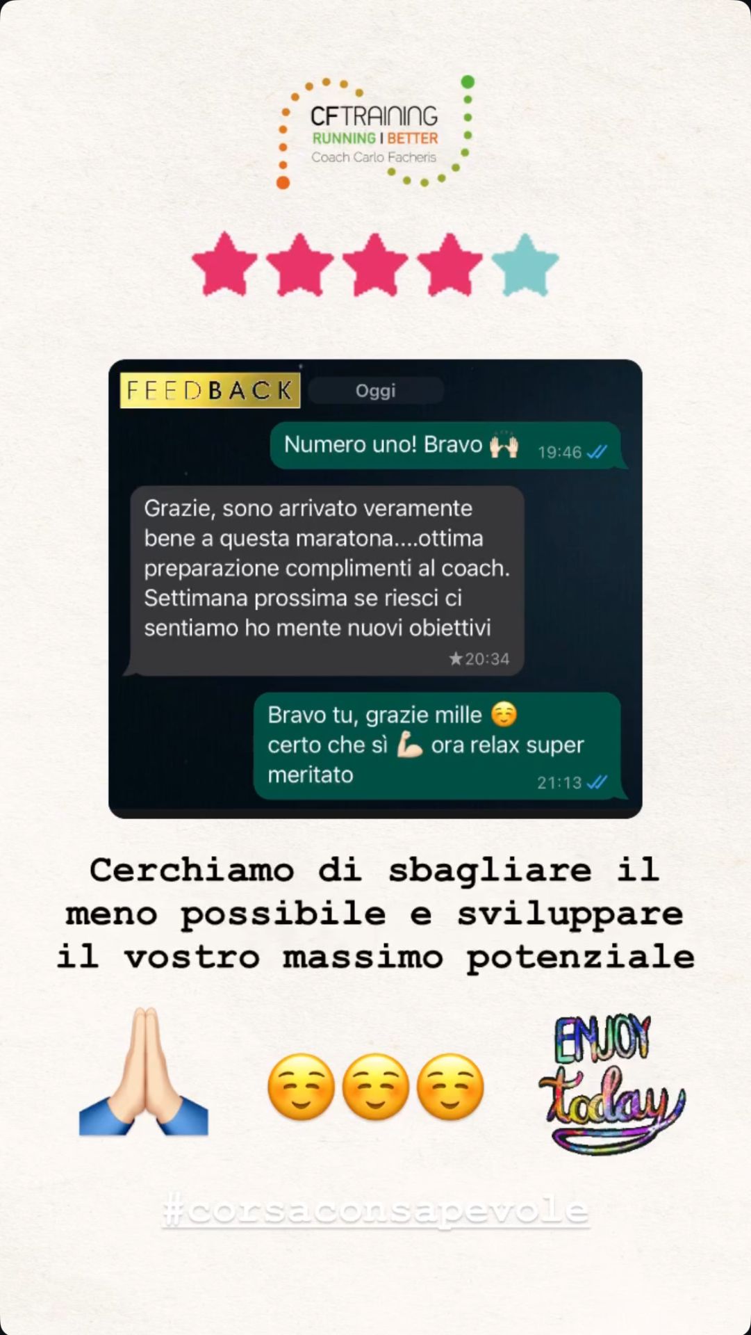 Risultato di un atleta Runners Academy: Feedback 4 stelle — Maratona