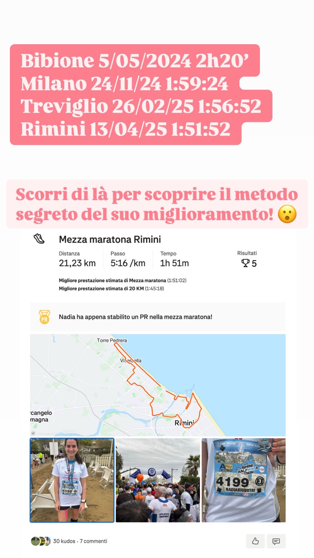 Risultato di un atleta Runners Academy: PR Mezza Maratona — Nadia