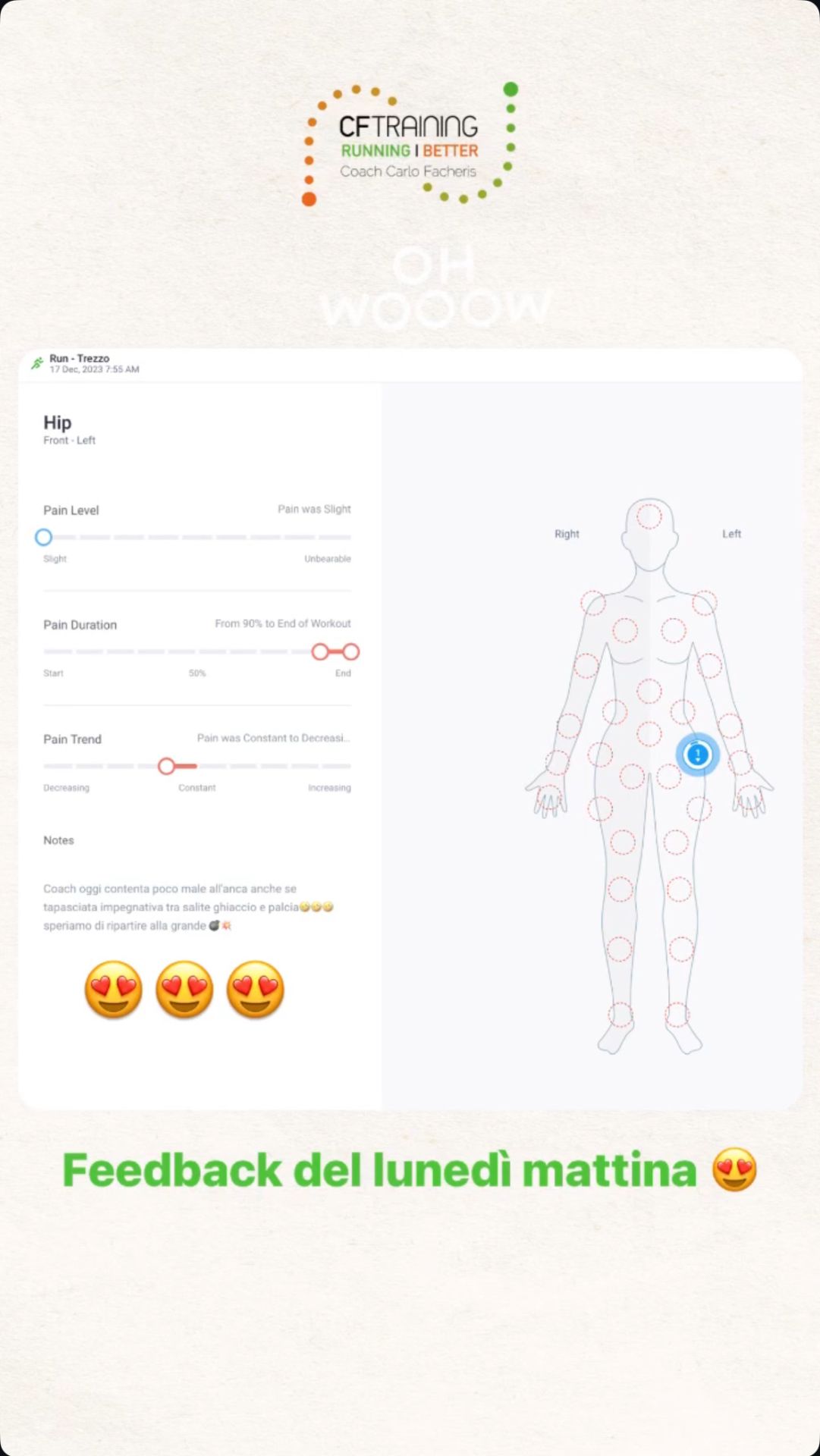 Risultato di un atleta Runners Academy: Feedback del lunedì mattina