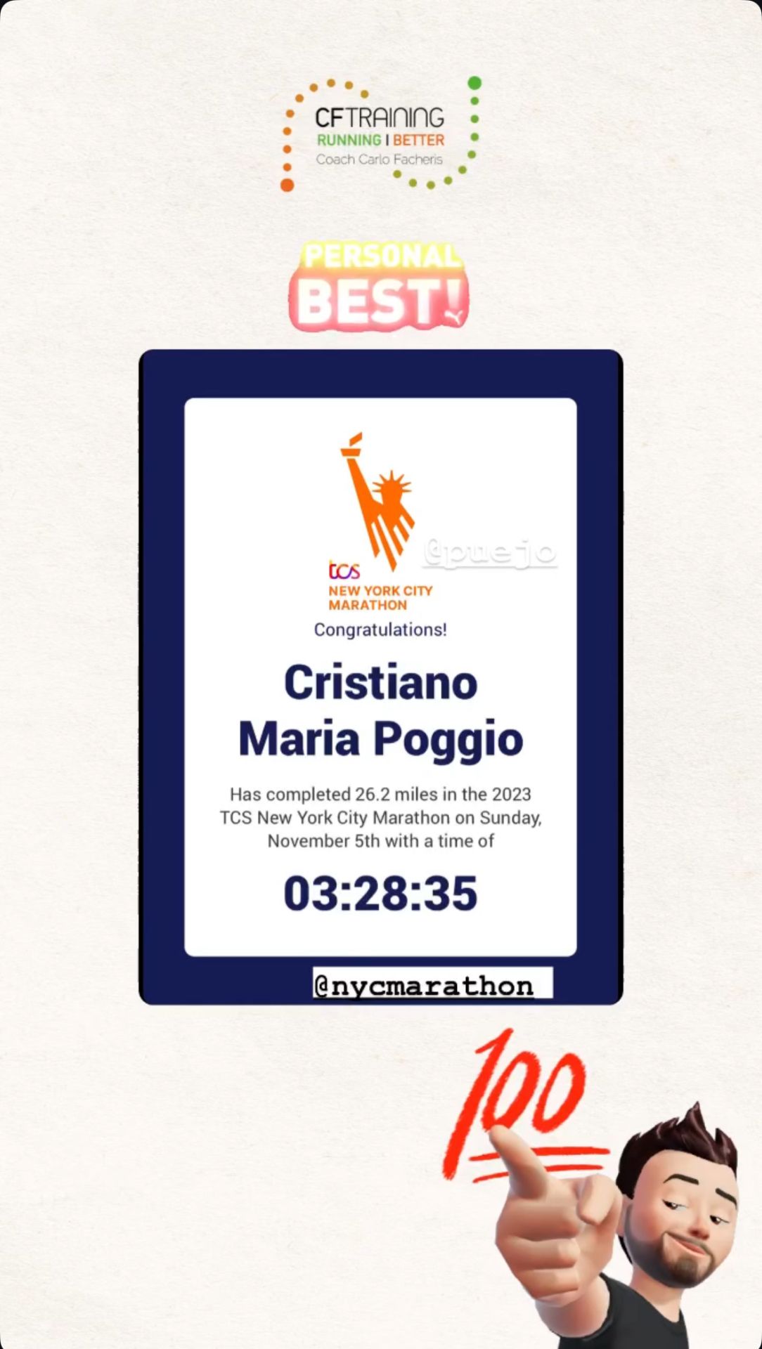 Risultato di un atleta Runners Academy: Personal Best — NYC Marathon