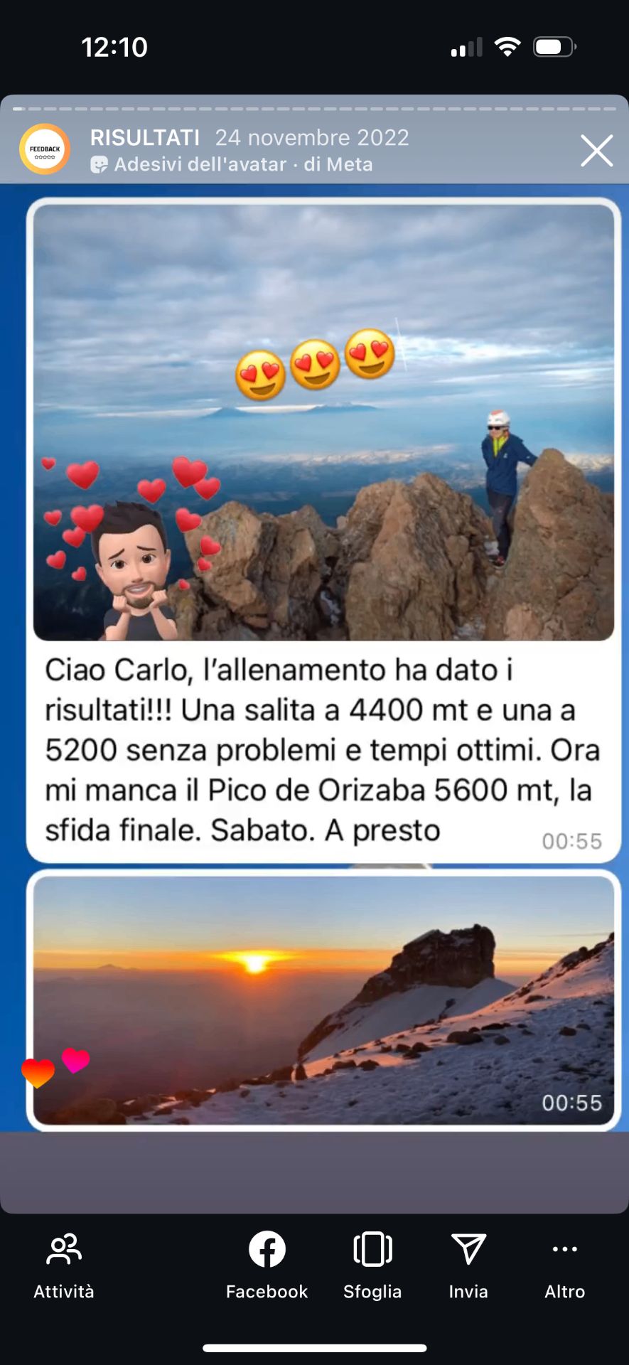 Risultato di un atleta Runners Academy: Salita a 5200m